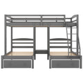 Full Over Twin & Twin Bunk Bed,Triple Bunk Bed With Drawers, Gray Gray Pine