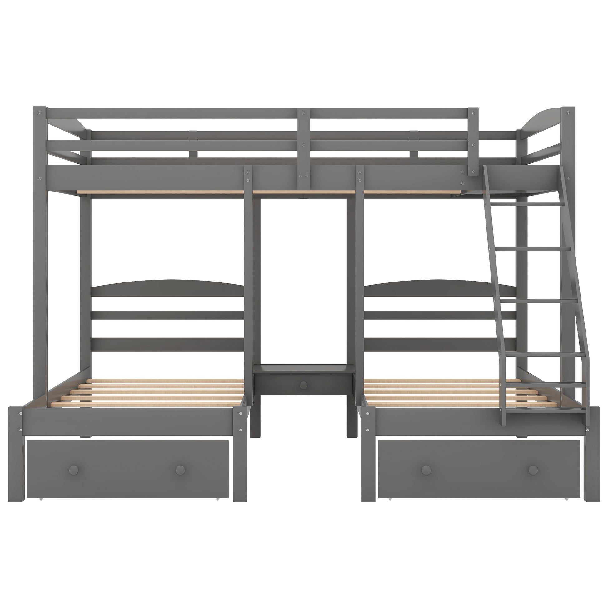 Full Over Twin & Twin Bunk Bed,Triple Bunk Bed With Drawers, Gray Gray Pine