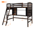 Twin Size Loft Bed With Storage Shelves, Desk And Ladder, Espresso Old Sku :Lp000140Paa Twin Espresso Solid Wood