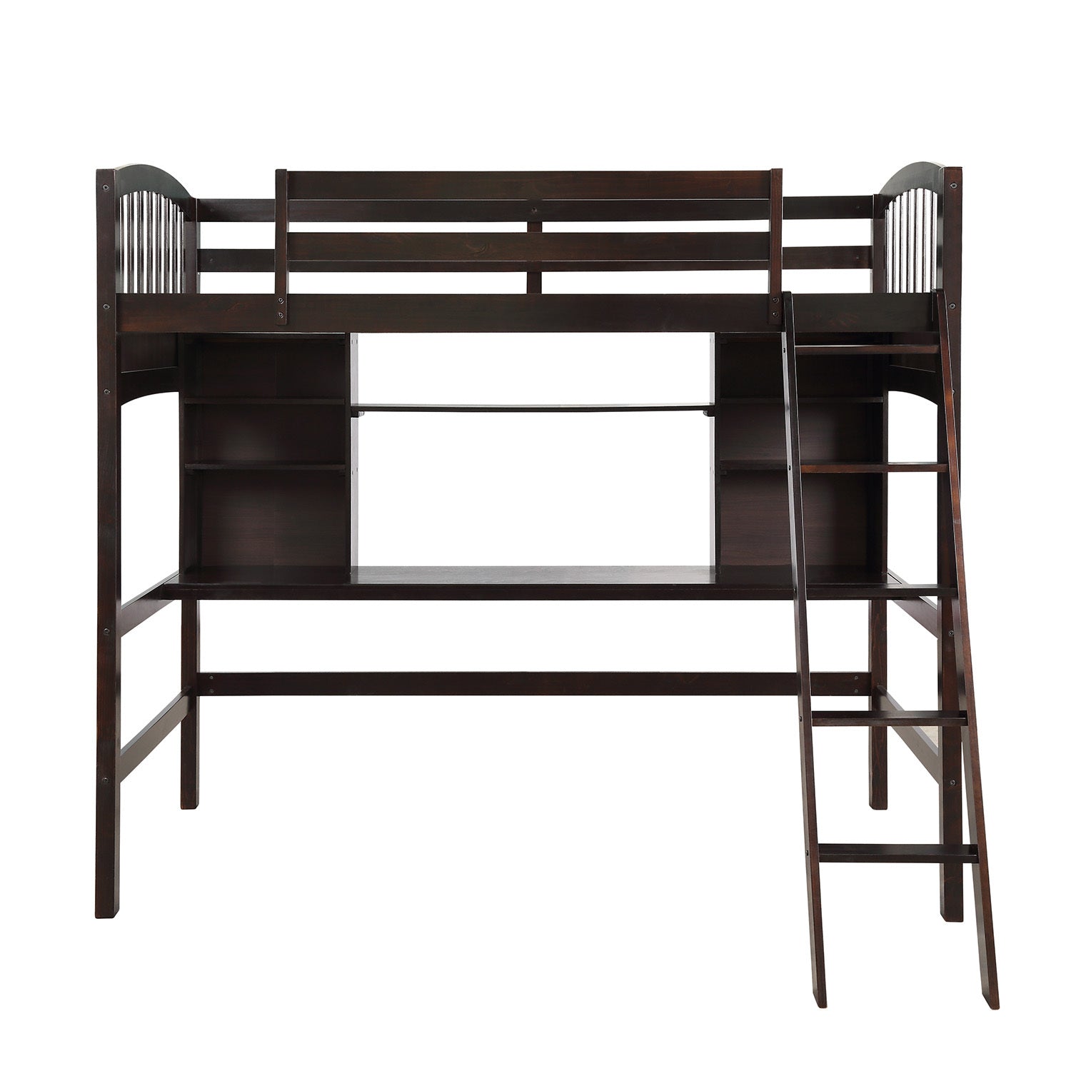 Twin Size Loft Bed With Storage Shelves, Desk And Ladder, Espresso Old Sku :Lp000140Paa Twin Espresso Solid Wood