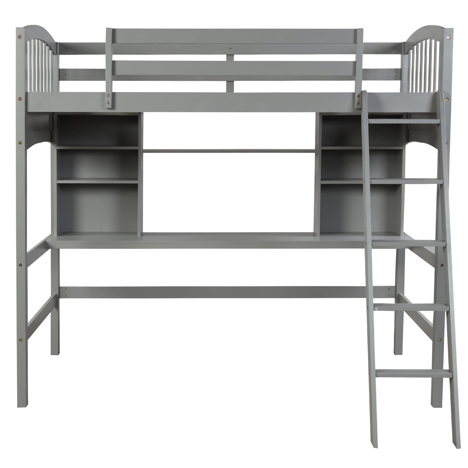 Twin Size Loft Bed With Storage Shelves, Desk And Ladder, Gray Old Sku :Lp000140Eaa Twin Gray Solid Wood