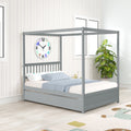 Full Size Canopy Bed With Twin Trundle, Kids Solid Wood Platform Bed Frame W Headboard, No Box Spring Needed Grey Color Grey Pine