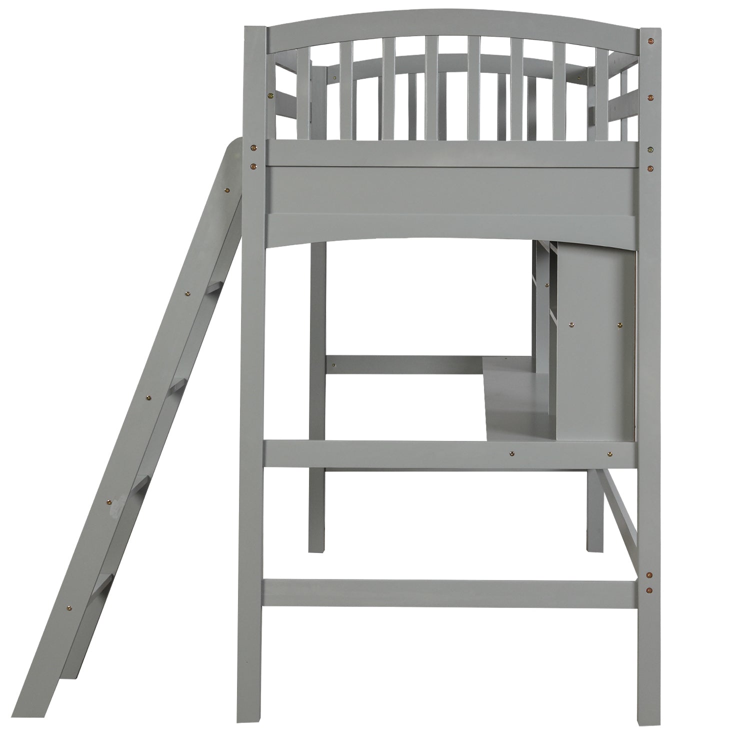 Twin Size Loft Bed With Storage Shelves, Desk And Ladder, Gray Old Sku :Lp000140Eaa Twin Gray Solid Wood