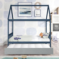 Navy Blue House Full Bed With Trundle Of Grey Color Blue Pine