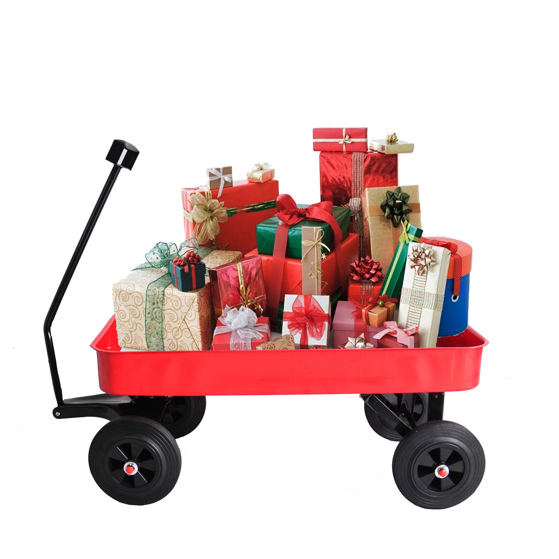 Garden Cart Reuniong Railing, Solid Wheels, All Terrain Cargo Wagon With 280Lbs Weight Capacity, Red Red Metal