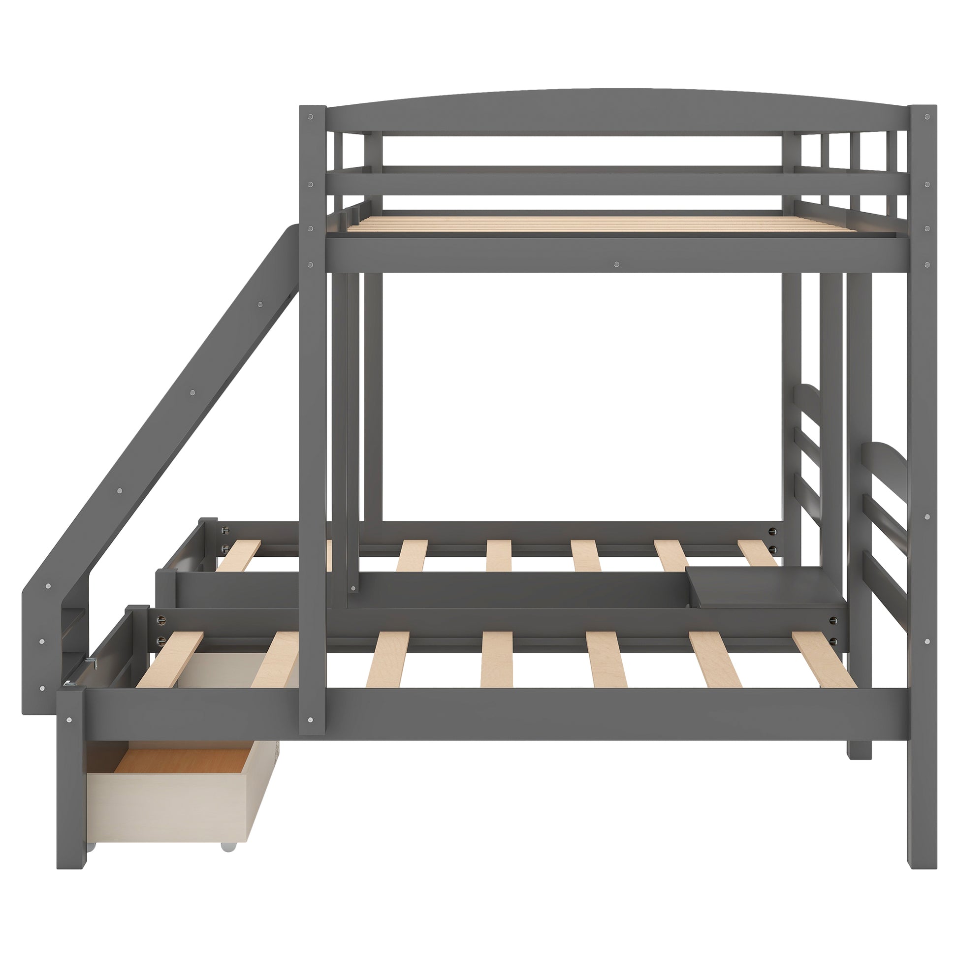 Full Over Twin & Twin Bunk Bed,Triple Bunk Bed With Drawers, Gray Gray Pine