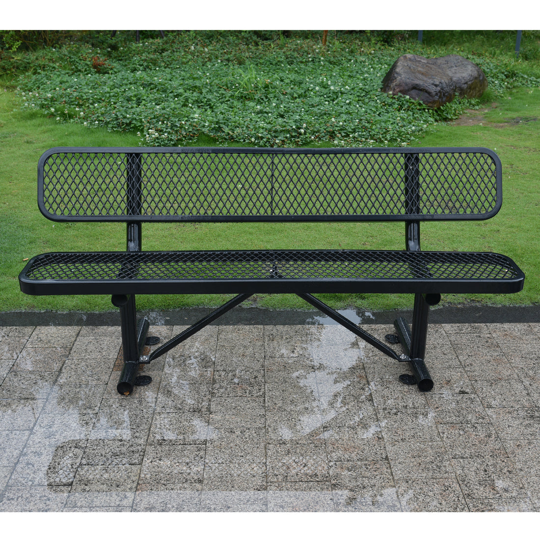 6 Ft. Outdoor Steel Bench With Backrest Black Black Carbon Steel