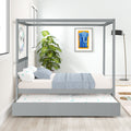 Full Size Canopy Bed With Twin Trundle, Kids Solid Wood Platform Bed Frame W Headboard, No Box Spring Needed Grey Color Grey Pine