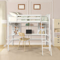 Twin Size Loft Bed With Storage Shelves, Desk And Ladder, White Old Sku :Lp000140Kaa Twin White Solid Wood