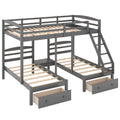 Full Over Twin & Twin Bunk Bed,Triple Bunk Bed With Drawers, Gray Gray Pine