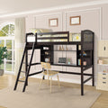 Twin Size Loft Bed With Storage Shelves, Desk And Ladder, Espresso Old Sku :Lp000140Paa Twin Espresso Solid Wood