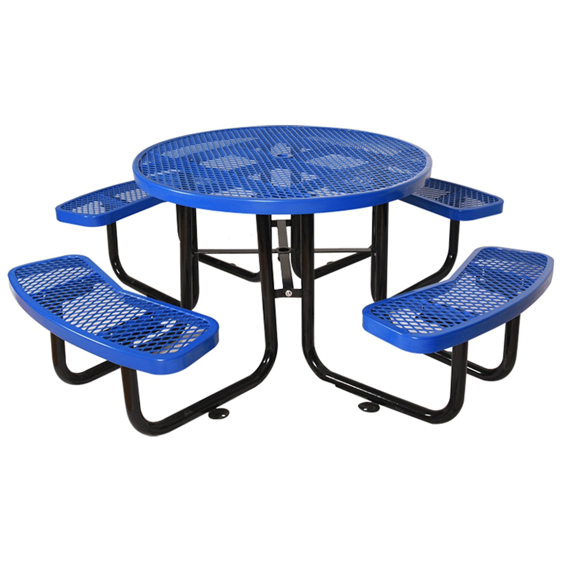 Round Outdoor Steel Picnic Table 46" Blue ,With Umbrella Pole Blue Carbon Steel