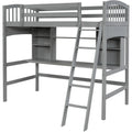 Twin Size Loft Bed With Storage Shelves, Desk And Ladder, Gray Old Sku :Lp000140Eaa Twin Gray Solid Wood