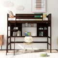 Twin Size Loft Bed With Storage Shelves, Desk And Ladder, Espresso Old Sku :Lp000140Paa Twin Espresso Solid Wood