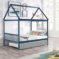 Navy Blue House Full Bed With Trundle Of Grey Color Blue Pine