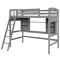 Twin Size Loft Bed With Storage Shelves, Desk And Ladder, Gray Old Sku :Lp000140Eaa Twin Gray Solid Wood