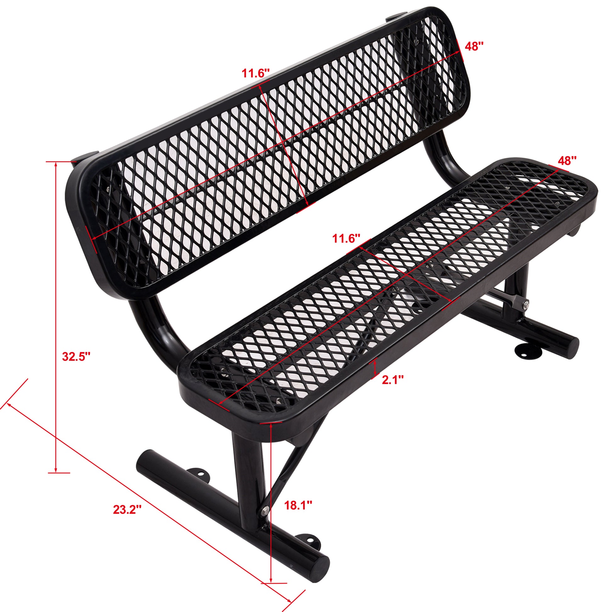 4 Ft. Outdoor Steel Bench With Backrest Black Black Carbon Steel