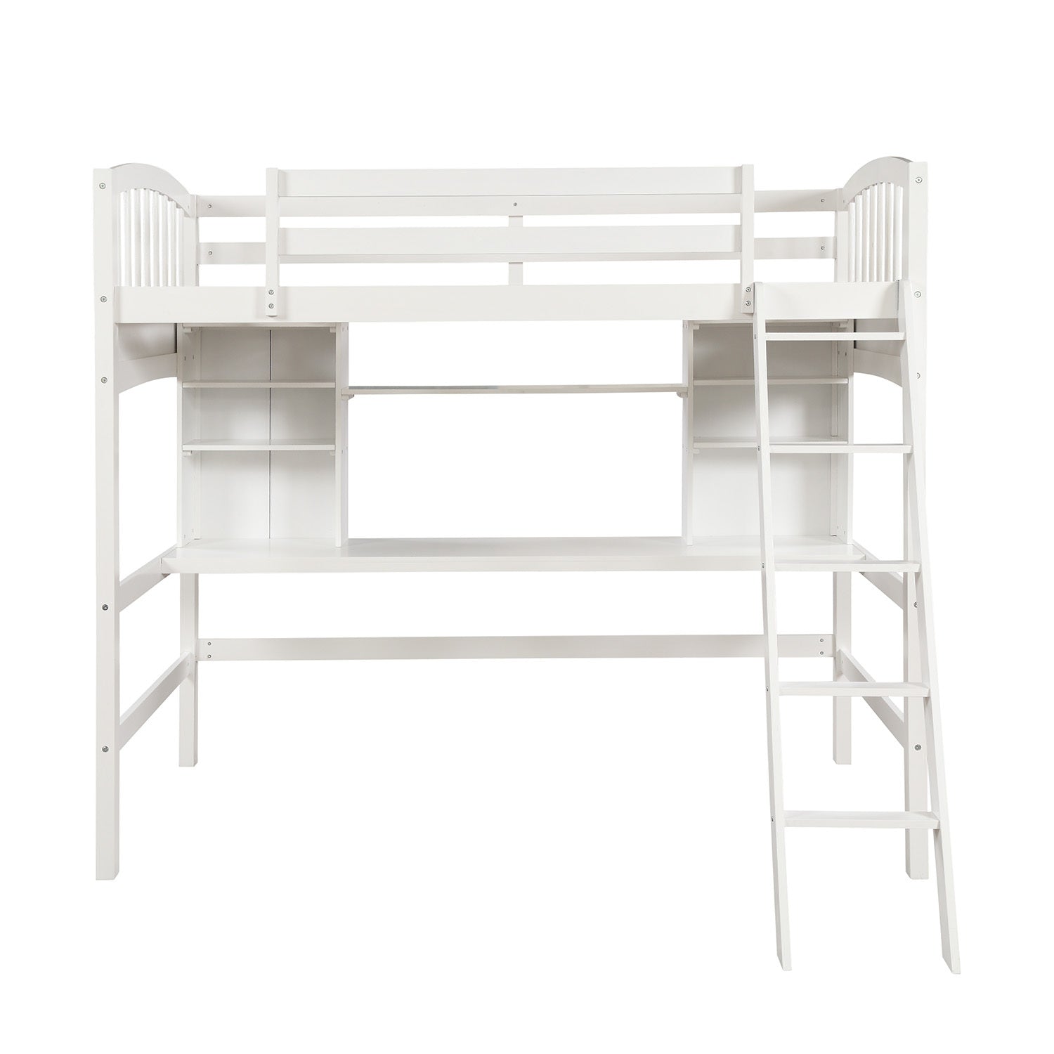 Twin Size Loft Bed With Storage Shelves, Desk And Ladder, White Old Sku :Lp000140Kaa Twin White Solid Wood