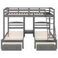 Full Over Twin & Twin Bunk Bed,Triple Bunk Bed With Drawers, Gray Gray Pine