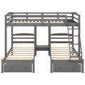 Full Over Twin & Twin Bunk Bed,Triple Bunk Bed With Drawers, Gray Gray Pine