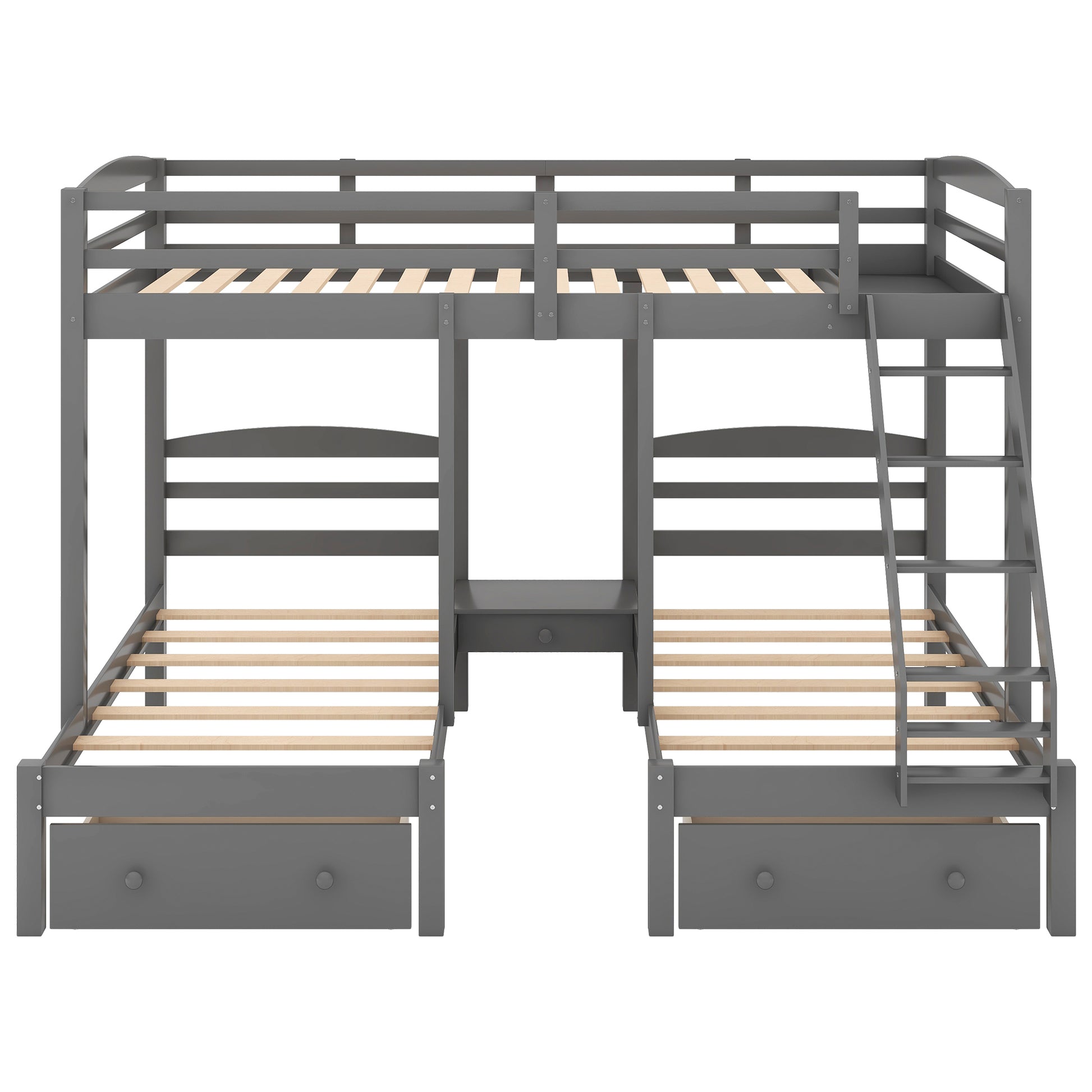 Full Over Twin & Twin Bunk Bed,Triple Bunk Bed With Drawers, Gray Gray Pine