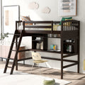 Twin Size Loft Bed With Storage Shelves, Desk And Ladder, Espresso Old Sku :Lp000140Paa Twin Espresso Solid Wood