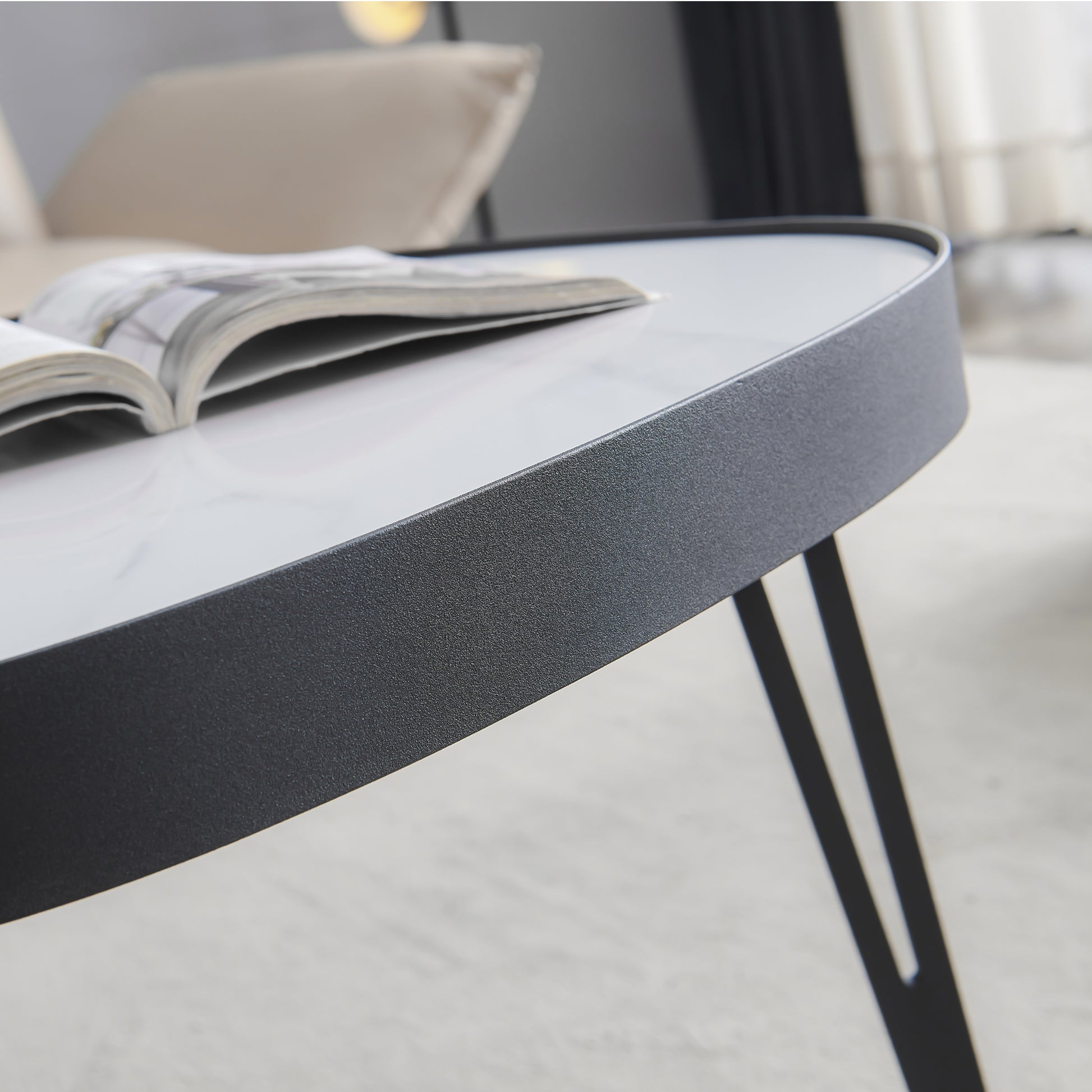 Modern Coffee Table,Black Metal Frame With Sintered Stone Tabletop Black Sintered Stone Sintered Stone