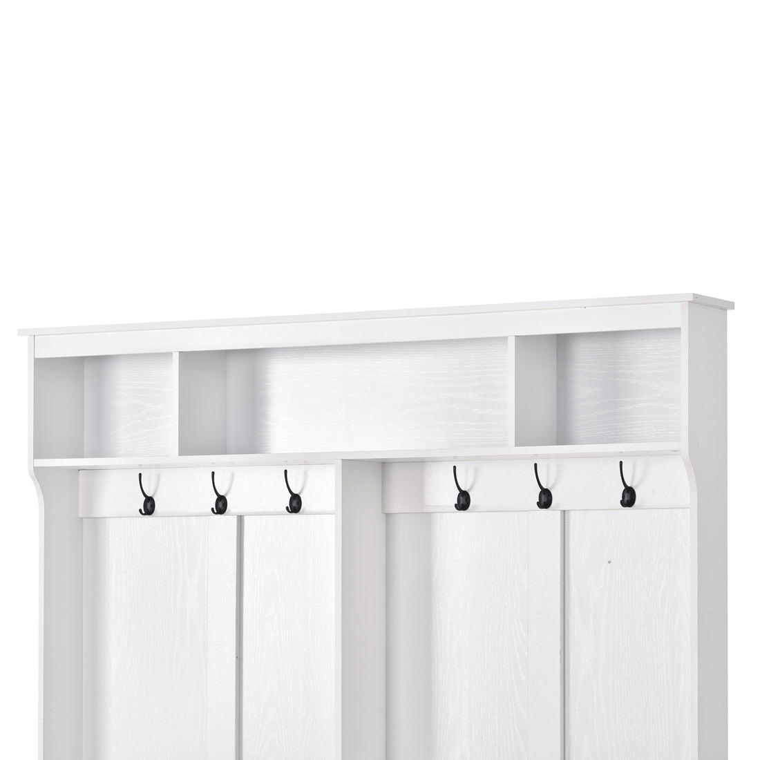 Modern Style Multiple Functions Hallway Coat Rack With Metal Black Hooks, Entryway Bench 60" Wide Hall Tree With Large Storage Space And 24 Shoe Cubbieswhite Old Sku: Wf286983Aak White Mdf