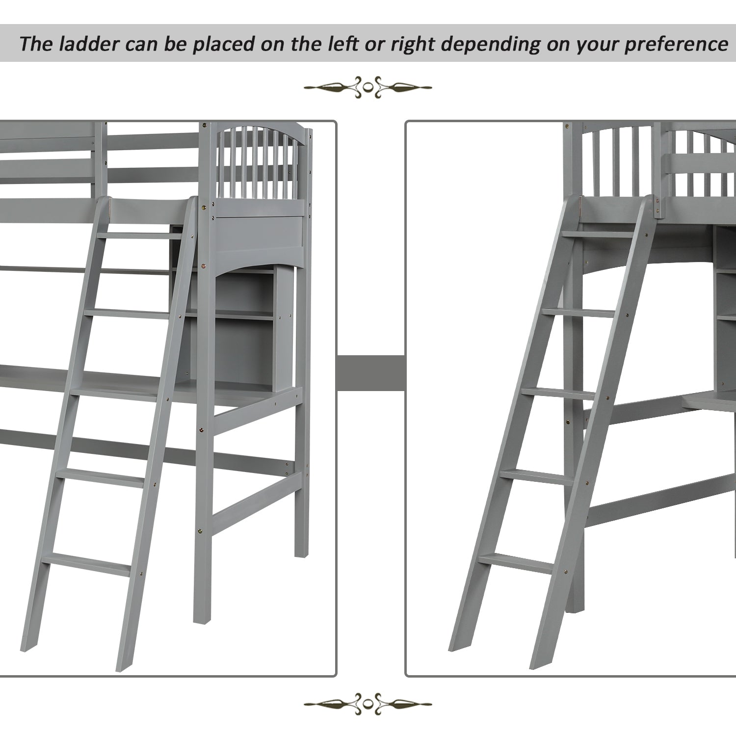 Twin Size Loft Bed With Storage Shelves, Desk And Ladder, Gray Old Sku :Lp000140Eaa Twin Gray Solid Wood