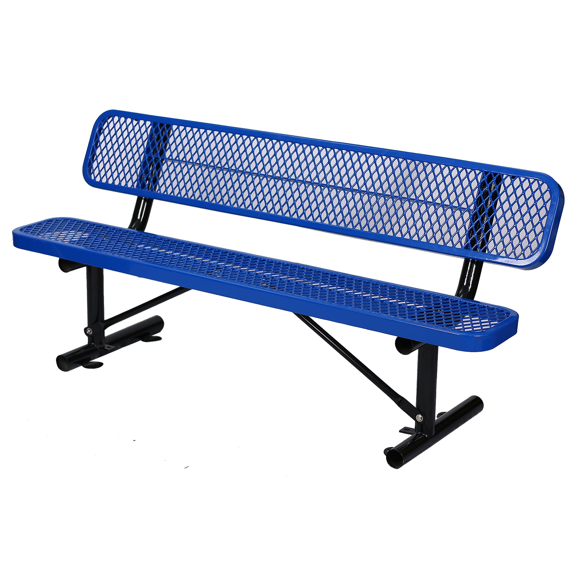 6 Ft. Outdoor Steel Bench With Backrest Blue Blue Carbon Steel