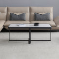 Minimalism Rectangle Coffee Table,Black Metal Frame With Sintered Stone Tabletop Black Sintered Stone Sintered Stone
