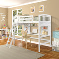 Twin Size Loft Bed With Storage Shelves, Desk And Ladder, White Old Sku :Lp000140Kaa Twin White Solid Wood