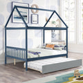 Navy Blue House Full Bed With Trundle Of Grey Color Blue Pine