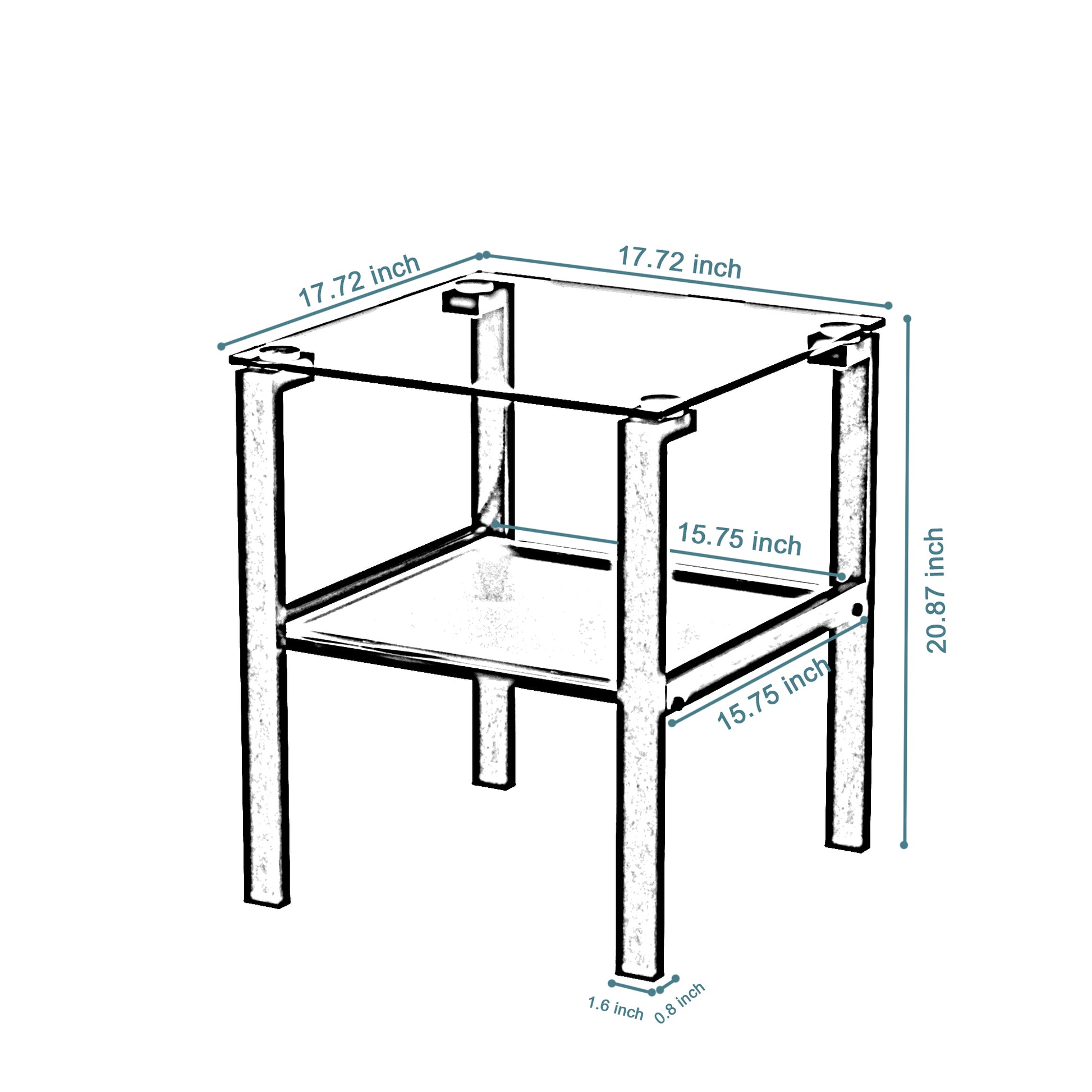 Glass Two Layer Tea Table, Small Round Table, Bedroom Corner Table, Living Room Grey Side Table Gray Glass