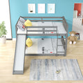 Full Over Full Bunk Bed With Slide And Ladder In Grey Color Grey Pine