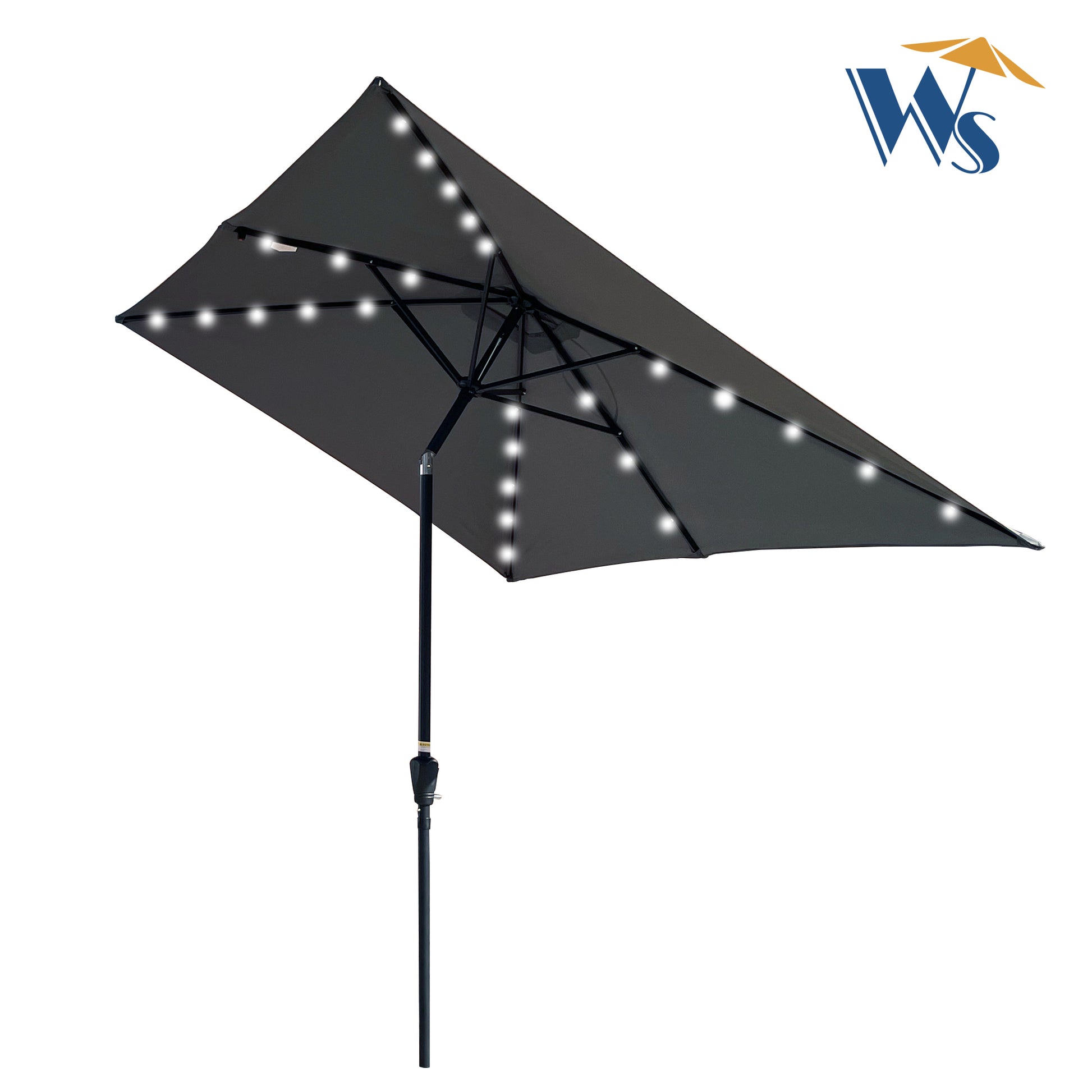 10 X 6.5T Rectangular Patio Solar Led Lighted Outdoor Umbrellas With Crank And Push Button Tilt For Garden Backyard Pool Swimming Pool Anthracite Metal