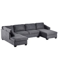 Ustyle Modern Large U Shape Sectional Sofa, Double Extra Wide Chaise Lounge Couch, Grey Gray Polyester