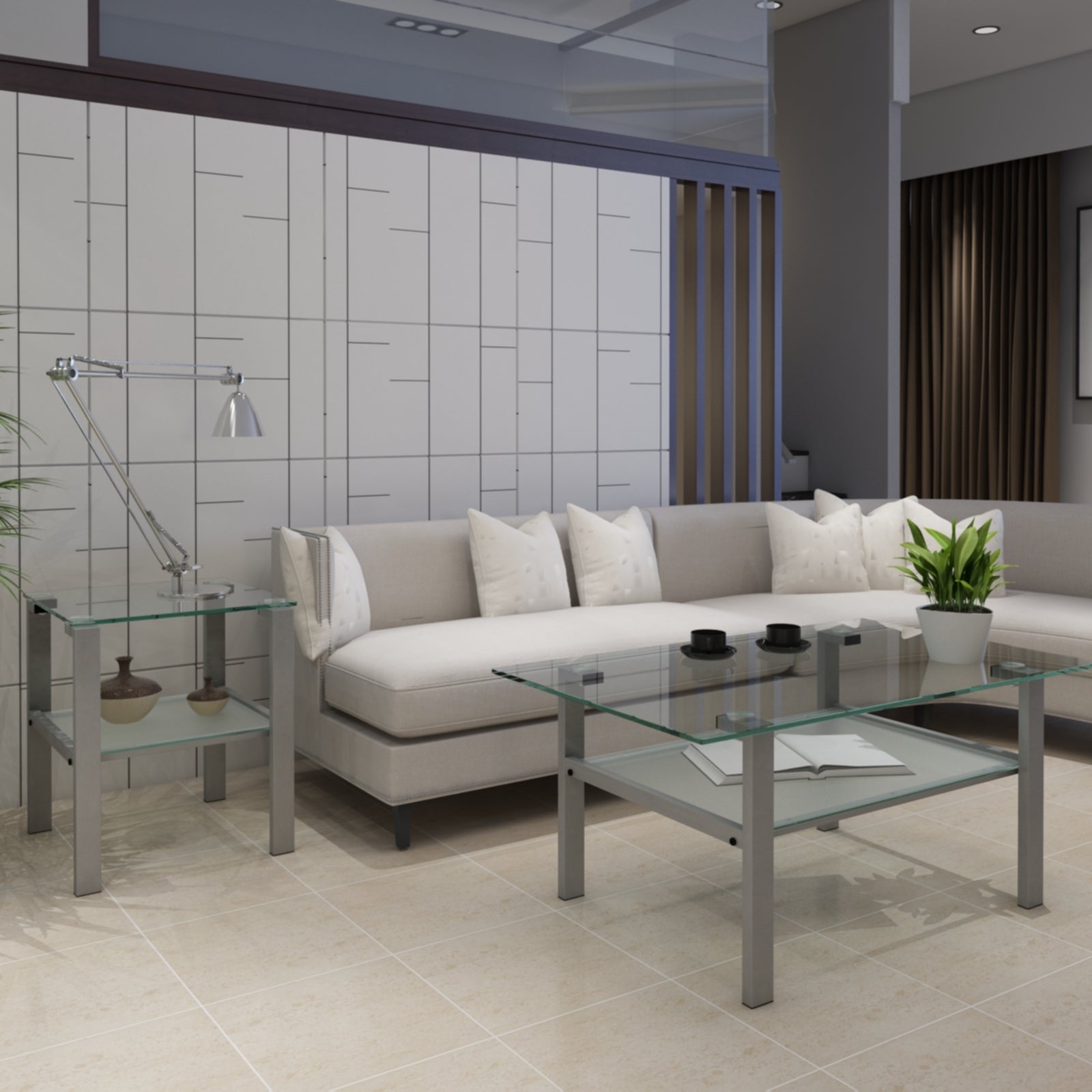 Glass Two Layer Tea Table, Small Round Table, Bedroom Corner Table, Living Room Grey Side Table Gray Glass