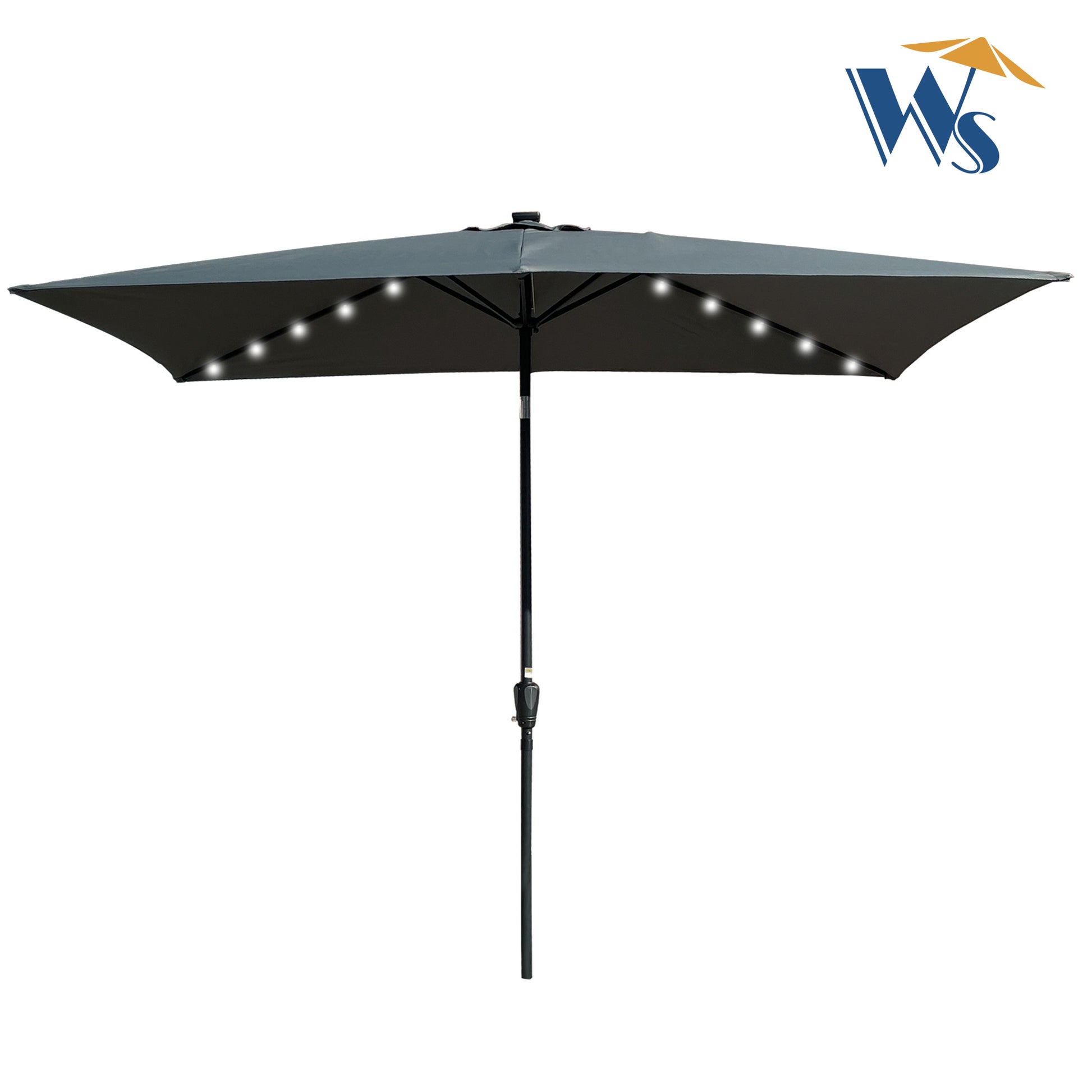 10 X 6.5T Rectangular Patio Solar Led Lighted Outdoor Umbrellas With Crank And Push Button Tilt For Garden Backyard Pool Swimming Pool Anthracite Metal