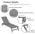 Outdoor Chaise Lounge Chair Set With Cushions, Five Position Adjustable Aluminum Recliner,All Weather For Patio,Beach,Yard, Pool Gray Khaki Aluminium