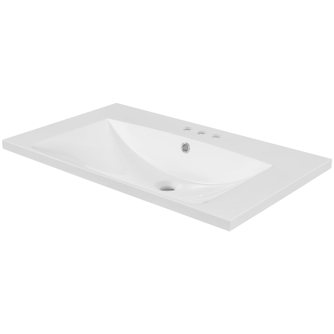 30" Single Bathroom Vanity Top With White Basin, 3 Faucet Holes, Ceramic, White White Ceramic