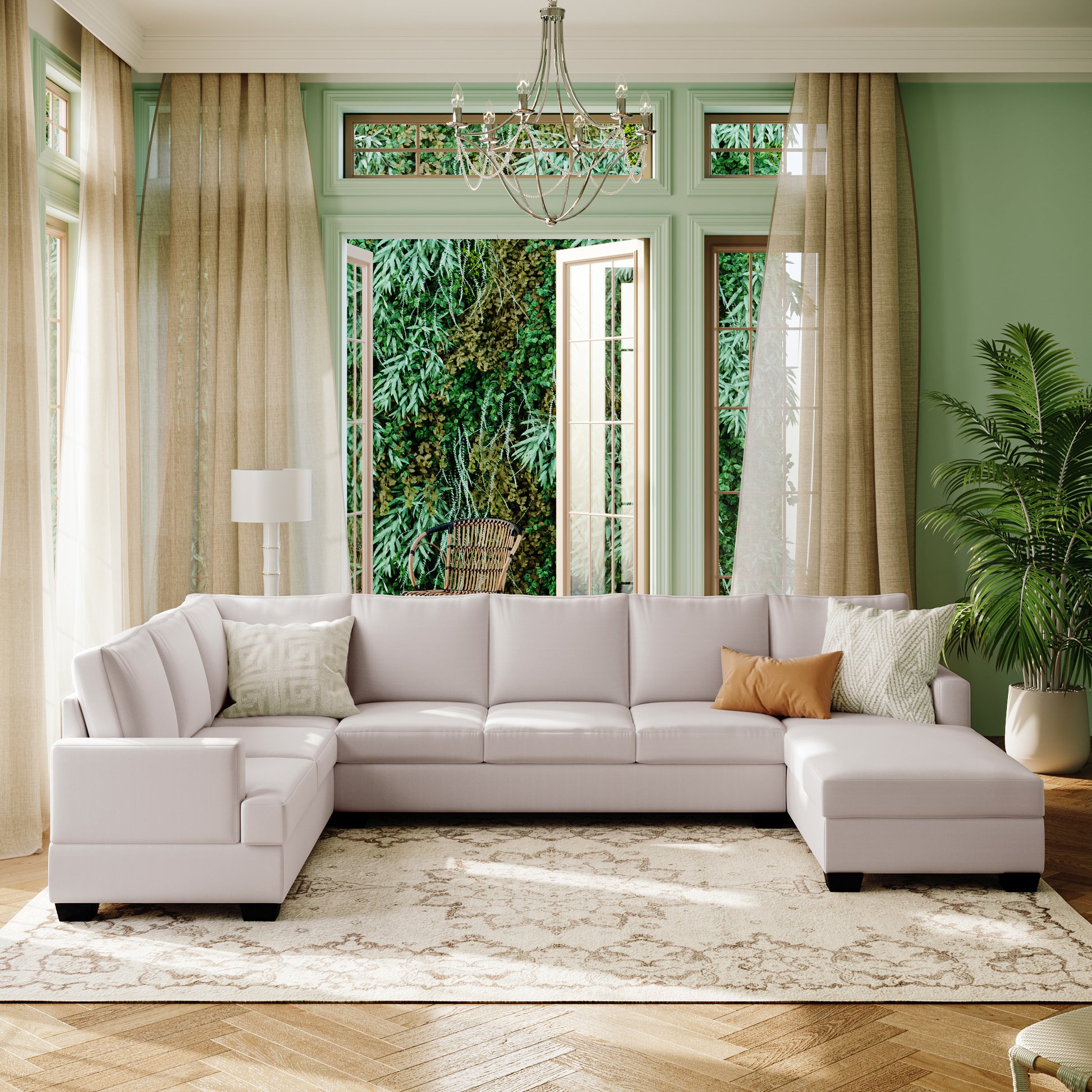 Ustyle Modern Large Upholstered U Shape Sectional Sofa, Extra Wide Chaise Lounge Couch, Beige Beige Polyester