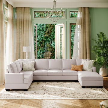 Ustyle Modern Large Upholstered U Shape Sectional Sofa, Extra Wide Chaise Lounge Couch, Beige Beige Polyester