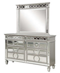 Symphony Modern Style Mirror Front 6 Drawer Dresser With Diamond Shaped Legs And Made With Wood In Silver Sliding Silver Drawer 5 Drawers & Above Bedroom Ball Bearing Glides Modern Mirrored Finish Silver Solid Wood Mdf Wood