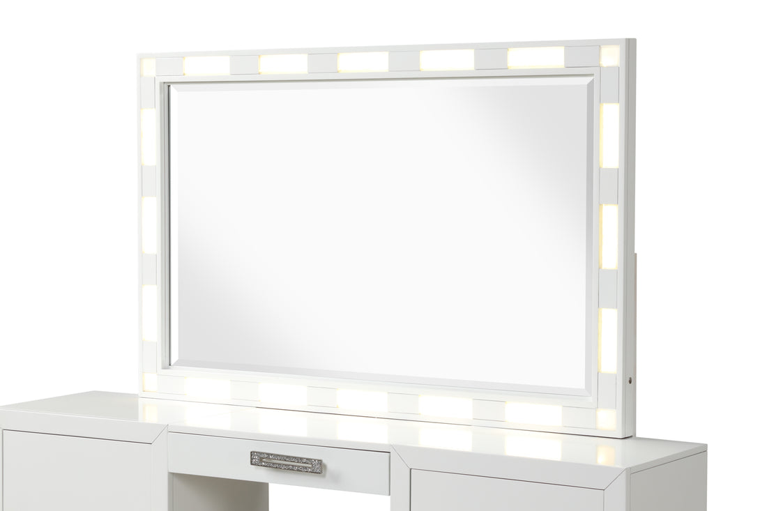 Coco Modern Style Led Mirror Vanity Set Made With Wood In Milky White White Vanity Stools Leather Bedroom Rectangular White Contemporary,Modern Tufted Cushions Wood Solid Wood Mdf Wood