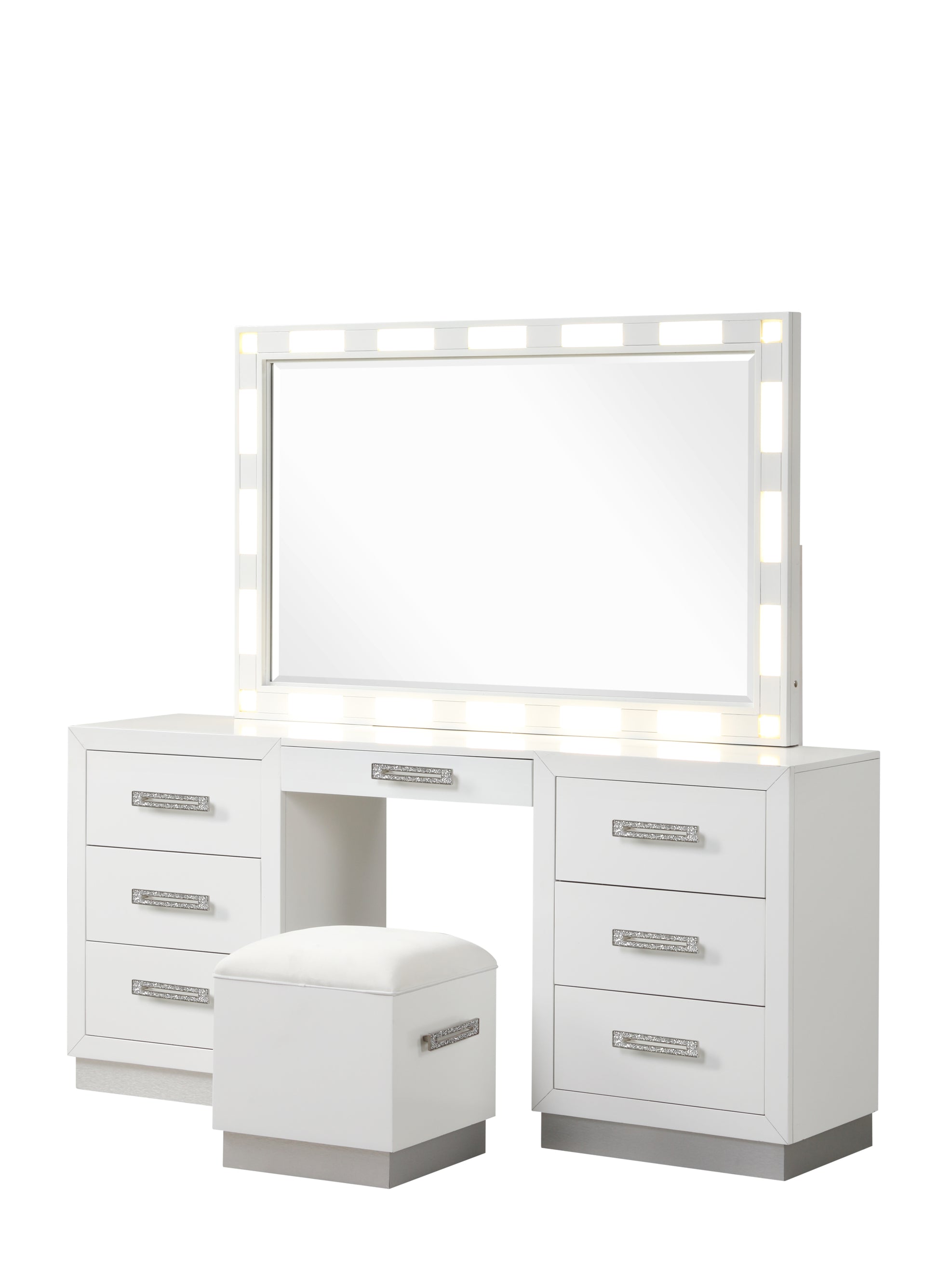 Coco Queen 4 Pc Vanity Led Bedroom Set Made With Wood In Milky White Box Spring Not Required Queen White Wood 4 Piece Set Bedroom Bed Included,Dresser Included,Mirror Included,Nightstand Included Contemporary,Modern Solid Wood Mdf Polyester Built In