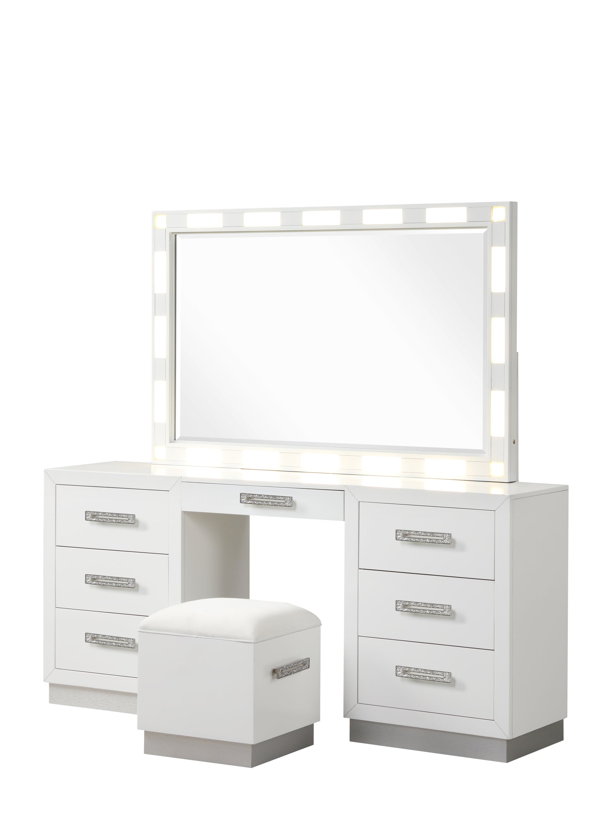 Coco Queen 5 Pc Vanity Led Bedroom Set Made With Wood In Milky White Box Spring Not Required Queen White Wood 5 Piece Set Bedroom Contemporary,Modern Solid Wood Mdf Polyester Built In Lighting Wood