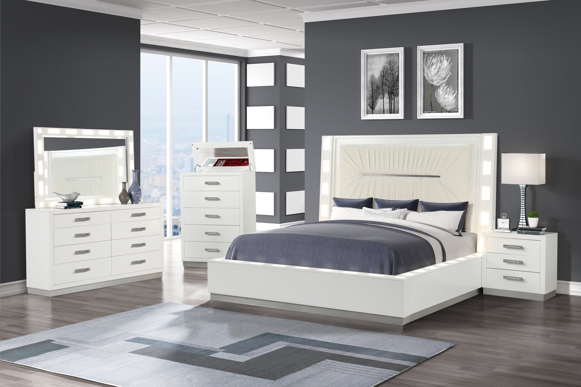 Coco Modern Style 8 Drawer Dresser Made With Wood In Milky White White Drawer 5 Drawers & Above Ball Bearing Glides Bedroom Contemporary,Modern White Solid Wood Mdf Wood