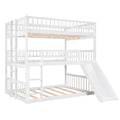 Full Over Full Over Full Triple Bed With Built In Ladder And Slidetriple Bunk Bed With Guardrails, White Old Sku :Lp000052Aak White Solid Wood