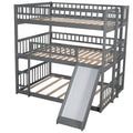 Full Over Full Over Full Triple Bed With Built In Ladder And Slidetriple Bunk Bed With Guardrails, Gray Old Sku :Lp000052Aae Gray Solid Wood